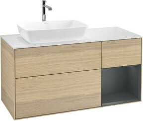 V&B Waschtischunterschrank Finion mit Wandbeleuchtung, Farbe Weiß und Eiche, Breite: 120 cm, Tiefe: 50,1 cm, Höhe: 50,1 cm - Bild 1
