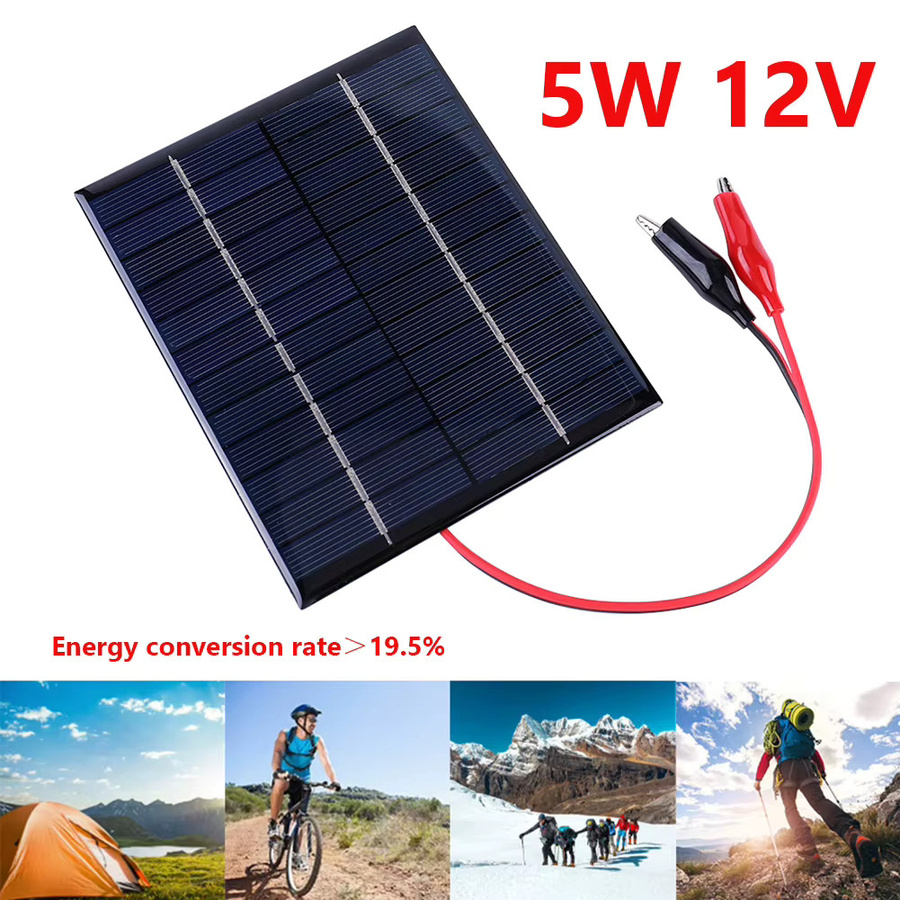 APWIKOGER 5W 12V Solarpanel Polysilizium mit Clipkabel und Barrel-Plug, Wasserdichtes Solar-Ladegerät für Outdoor-Camping, Schwarz - Bild 3