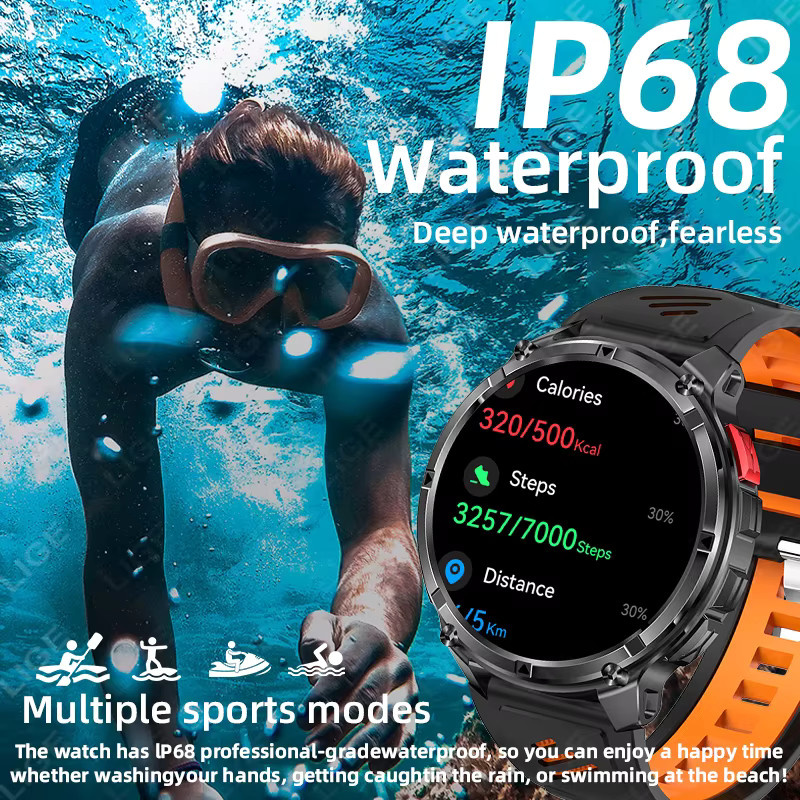 LIGE Smartwatch für Männer in Schwarz mit 1100 mAh Akku, Kompass, LED Taschenlampe, Sprachanruf-Funktion, Herzfrequenzmessung und IP68 Wasserdichtigkeit - Bild 6