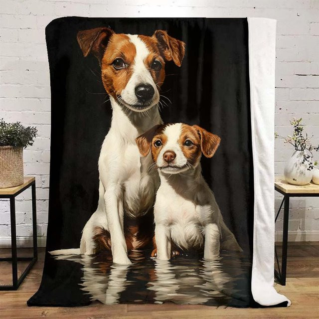 JMG Household Supplies Jack Russell Terrier Fleece-Decke mit Zwei-Hunde-Druck, weich und warm, Mehrfarbig, Breite: 70 cm, Länge: 100 cm - Bild 1