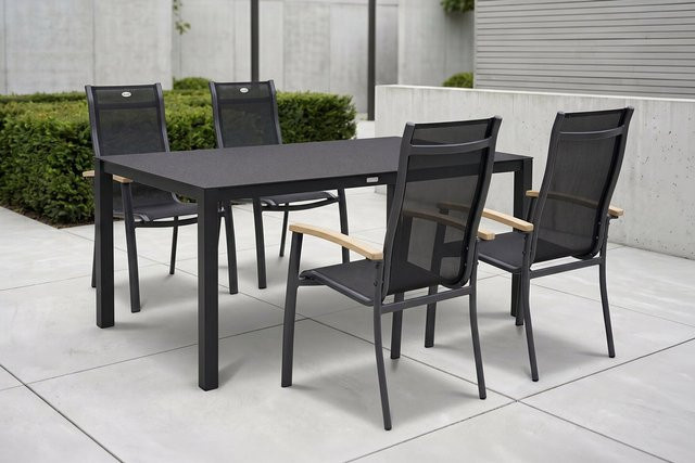 Hartman Alice Garten-Essgruppe in Anthrazit mit Teakholz und Spraystone, Tisch und 4 Stapelsesseln, B/T: 160 x 95 cm, H: 74 cm - Bild 1