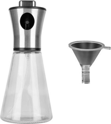 Pavo Ölsprühflasche mit Trichter aus Glas und Edelstahl, transparent, 200 ml Speiseölspender für Olivenöl, Sesamöl und Avocadoöl - Bild 1