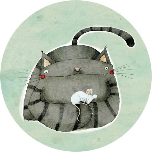 K&L Wall Art Runde Vliestapete Loske Katze liebt Maus für Kinder, mehrfarbig, matt, B: 236 cm, H: 236 cm - Bild 1