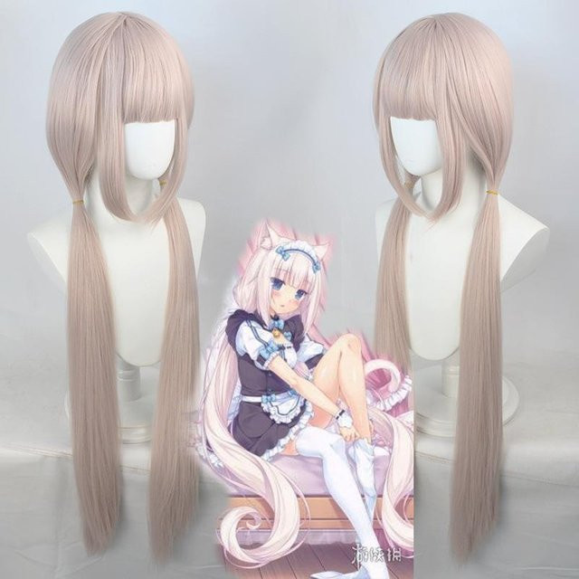 Nekopara Vanilla Cosplay-Perücke, Lange Vanille Hellrosa, Synthetikhaar - Bild 1