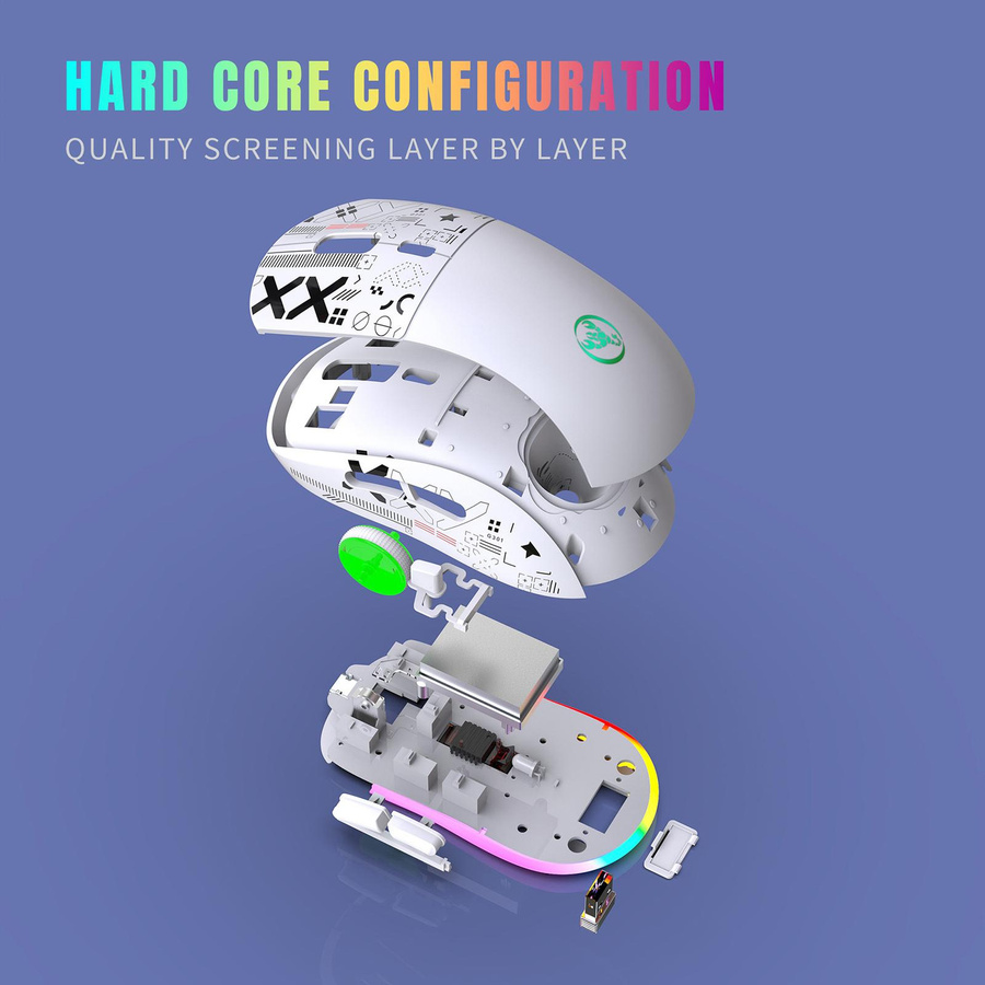Bai Fen Bai-Digital 3C hxsj T90 Kabellose Mechanische Gaming-Maus mit RGB-Beleuchtung, 3600 DPI, Weiß - Bild 3