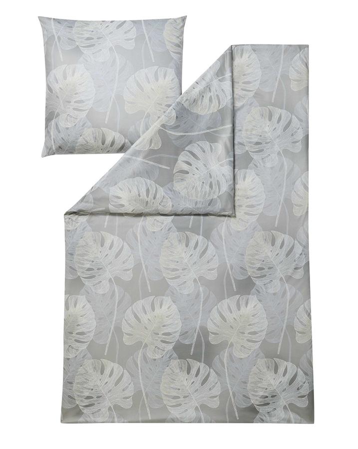 Estella Mako Jersey Bettwäsche Delicia beige Blätter mit floralem Naturmuster, B/H: 135 x 200 cm und 80 x 80 cm - Bild 1