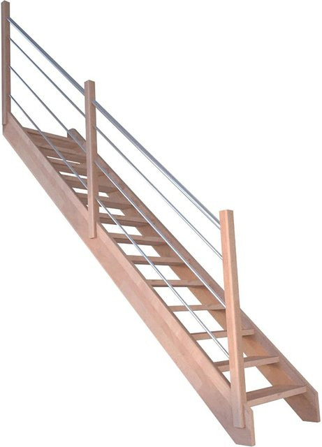 StarWood Treppe Mykonos Pro Gerade aus Buche mit Holz-Edelstahl-Geländer in Braun, Breite: 80 cm, Höhe: 280 cm, Tiefe: 23 cm - Bild 1