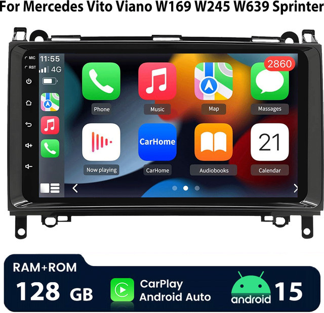 ESSGOO Android 15 Autoradio mit 128GB Speicher, kabelloses Apple CarPlay, Bluetooth und Wi-Fi, IPS-Bildschirm, Schwarz, passend für Mercedes Benz W164 W245 B200 W906 und Volkswagen Crafter Sprinter W639 Vito - Bild 1
