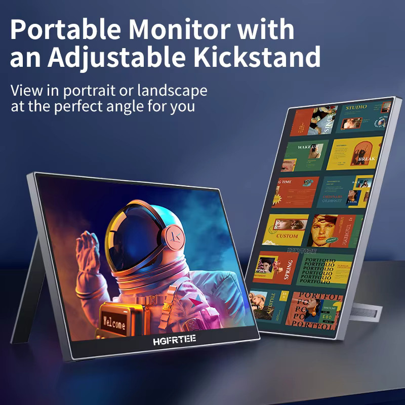 HGFRTEE Tragbarer 14,1 Zoll Monitor Full HD Zweitbildschirm für Laptop mit USB-C und Ständer, Schwarz - Bild 3