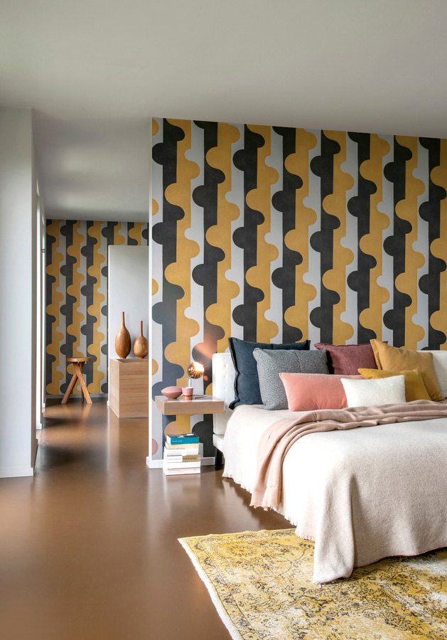 Omexco Tapete Puzzle of Passion JOY32 in Gelb und Multicolour mit geometrischem Abstract-Design im Mid-Century-Stil aus Vlies - Bild 1