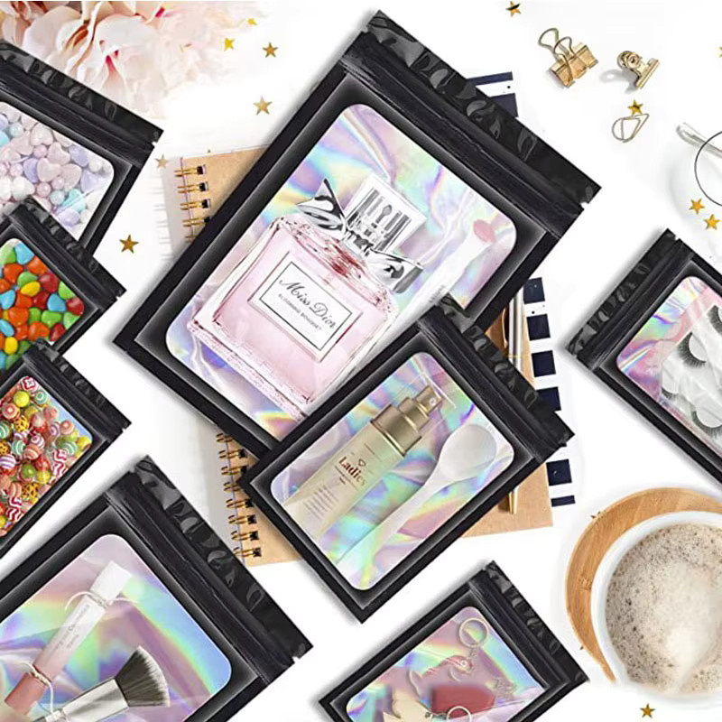 Holographische Mylar Zip-Lock Beutel aus Kunststoff in Pink und Multicolour für Schmuck und Einzelhandel - Bild 2