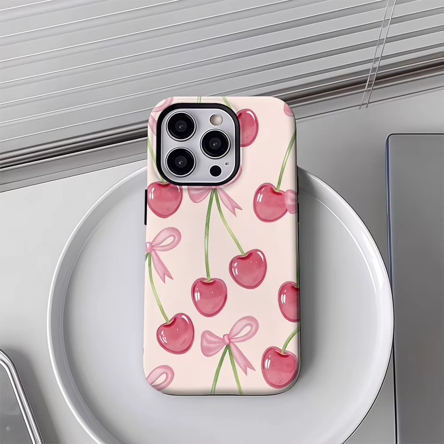 Pink Cherries Handyhülle für Apple iPhone 17 16 15 14 13 12 11 Pro Max Plus mit doppelschichtiger Rückseite in Pink - Bild 3