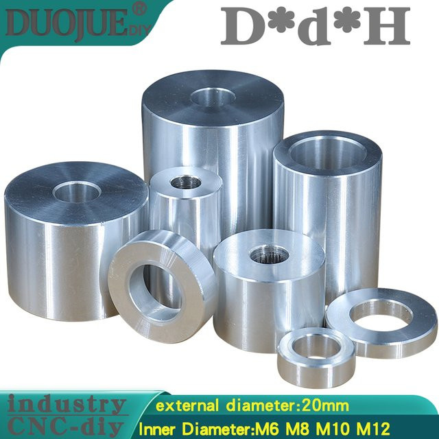 DUOJUE Aluminium-Buchse als Abstandshalter und Unterlegscheibendichtung, rund und hohl, Durchmesser: 20 mm, Farbe: Silber - Bild 1