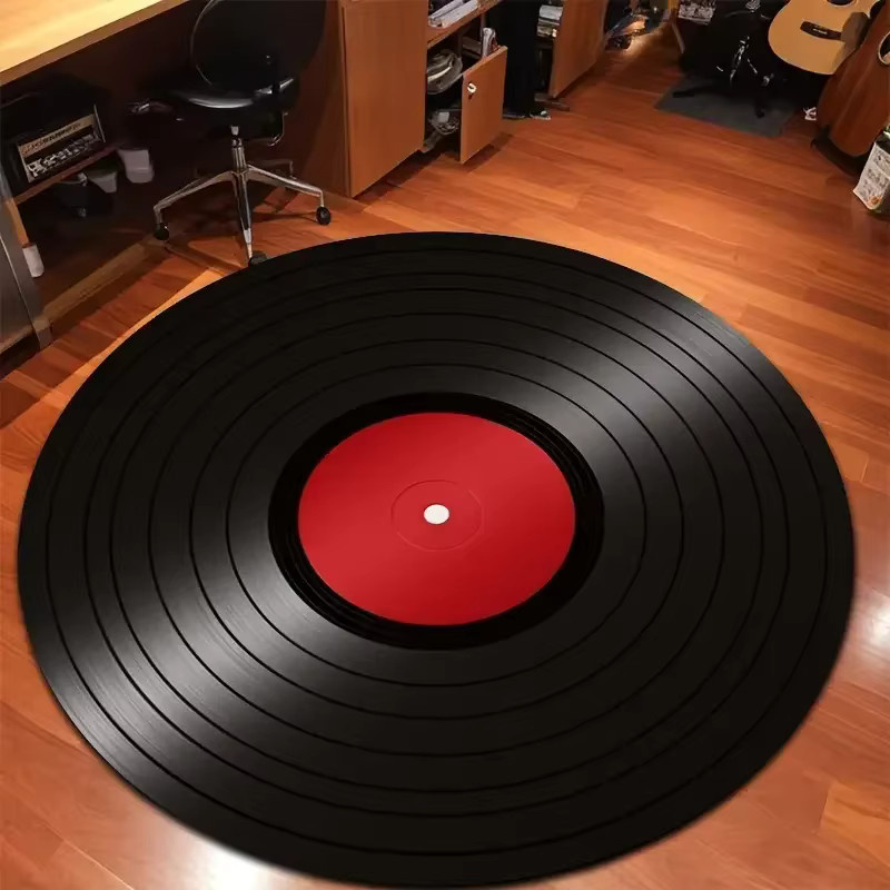 VIKAMA Vintage Schallplatten-Bodenmatte, rund, schwarz, rutschfest - Bild 2