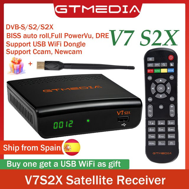 GTMEDIA V7 S2X Satellitenreceiver Full HD 1080P in Schwarz mit DVB-S/S2/S2X und USB-WLAN-Unterstützung - Bild 1