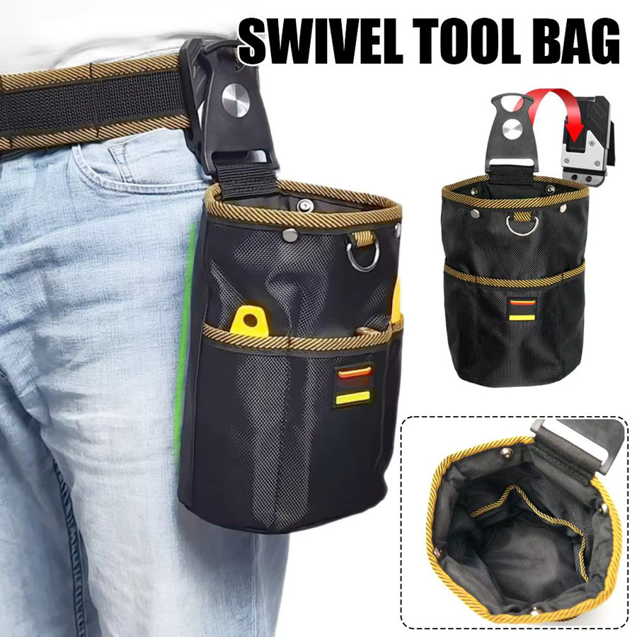 Drehbare Werkzeugtasche 1680D mit Schnellaufhängung für Holzbearbeitung und Elektriker, Schwarz, B/T/H: 21,5 x 15,0 x 10,0 cm - Bild 2