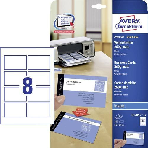 Avery Zweckform Premium Visitenkarten Weiß, 200 Stück, B/H: 85 x 54 mm - Bild 1