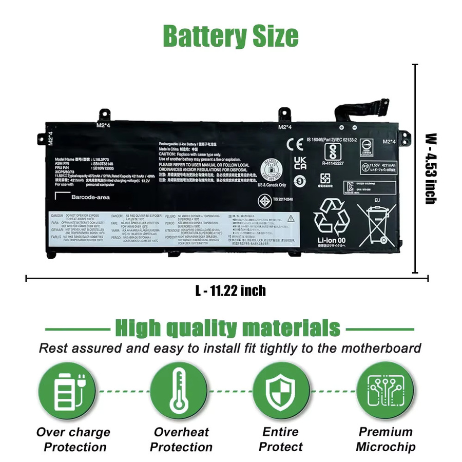 Lenovo Akku 51Wh Schwarz für ThinkPad T490 T495 P43S P14s T14 Gen 1/2 L18L3P73 L18M3P73 L18M4P73 L18C3P72 L18C3P71 02DL007 SB10K97645 - Bild 3