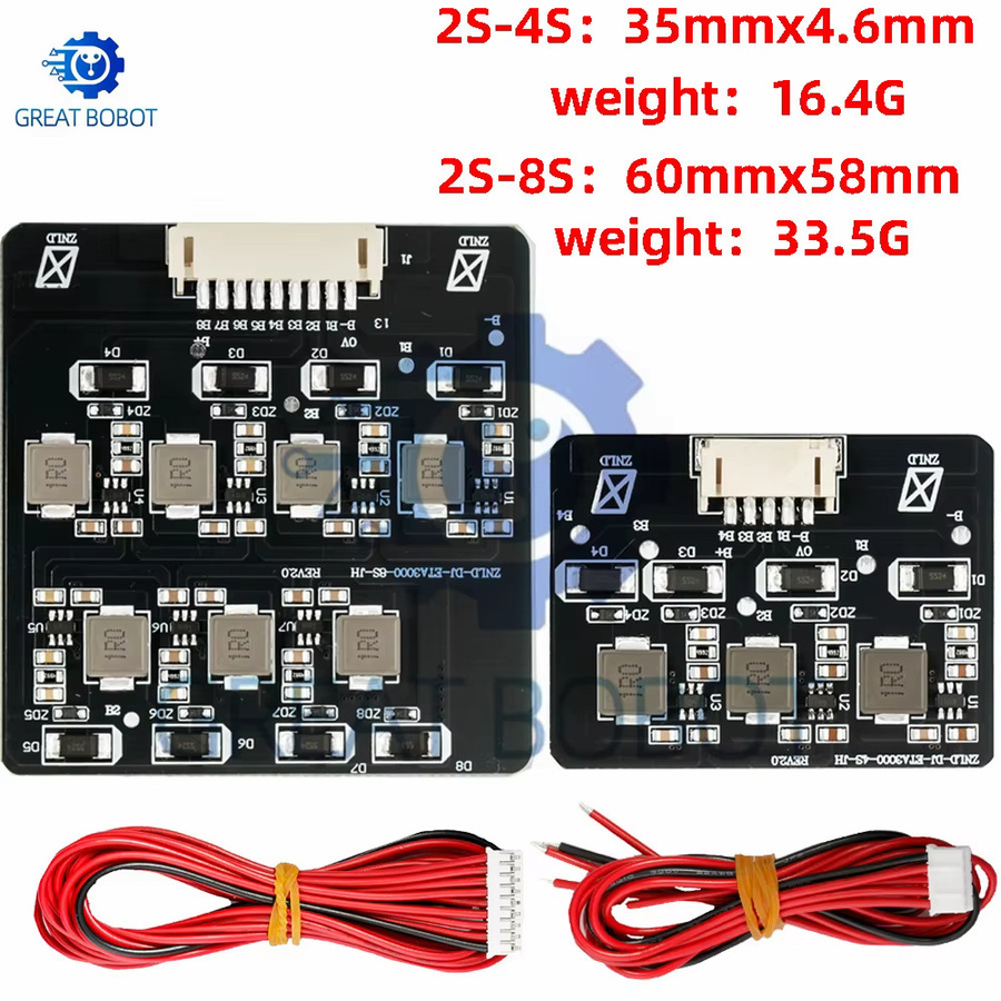 Baishundianzi Aktiver Balancer für LiFePO4 LTO Lithium-Batterien 1.2A, Energieübertragungsplatine kompatibel mit 3S 4S 5S 6S 7S 8S, Schwarz - Bild 2