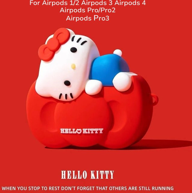 Sanrio Hello Kitty 3D Schleifenknoten Kopfhörerhülle für Apple AirPods 4 3 2 1 Pro 3 Pro 2 in Rot - Bild 1