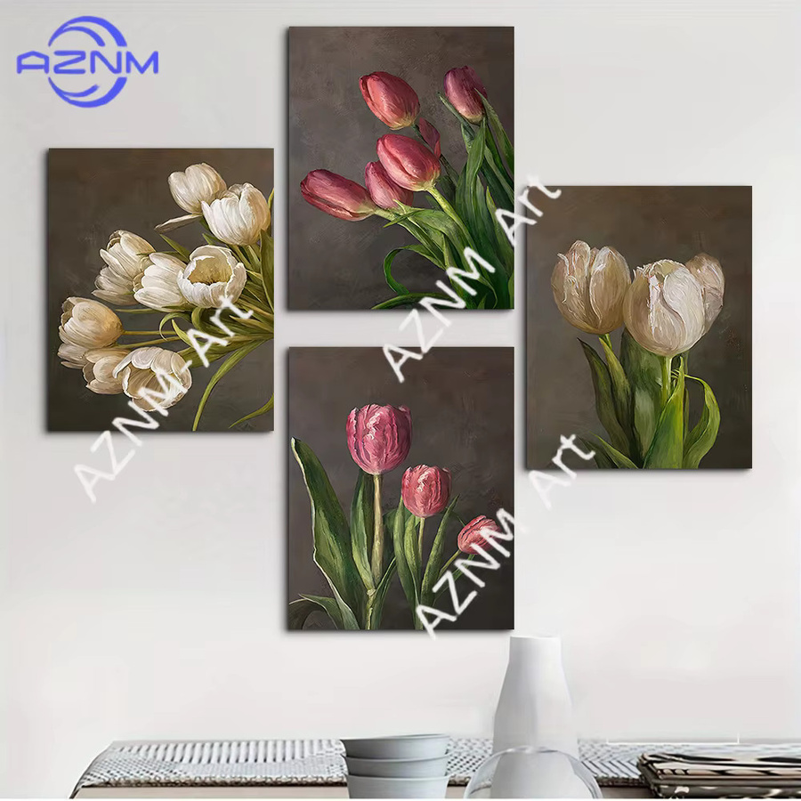 KAYOU Retro Wandkunst Tulpen Blumen Leinwanddruck Dekorative Wandmalerei Multicolour - Bild 2