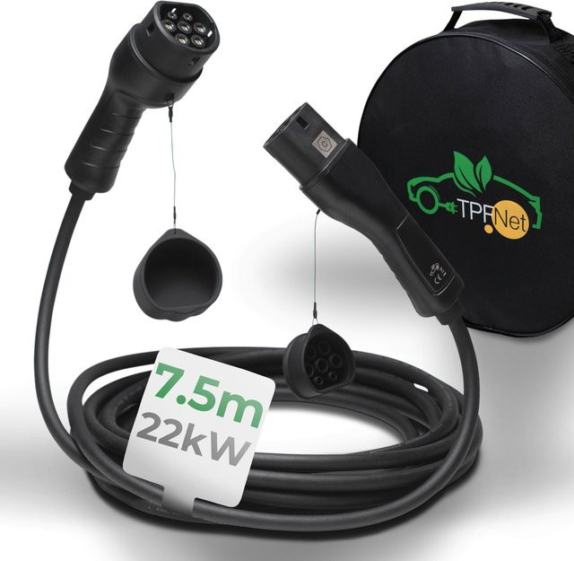 TPFNet Typ 2 E-Auto Ladekabel 22kW 32A 3-phasig in Schwarz mit 7,5 m Länge - Bild 1