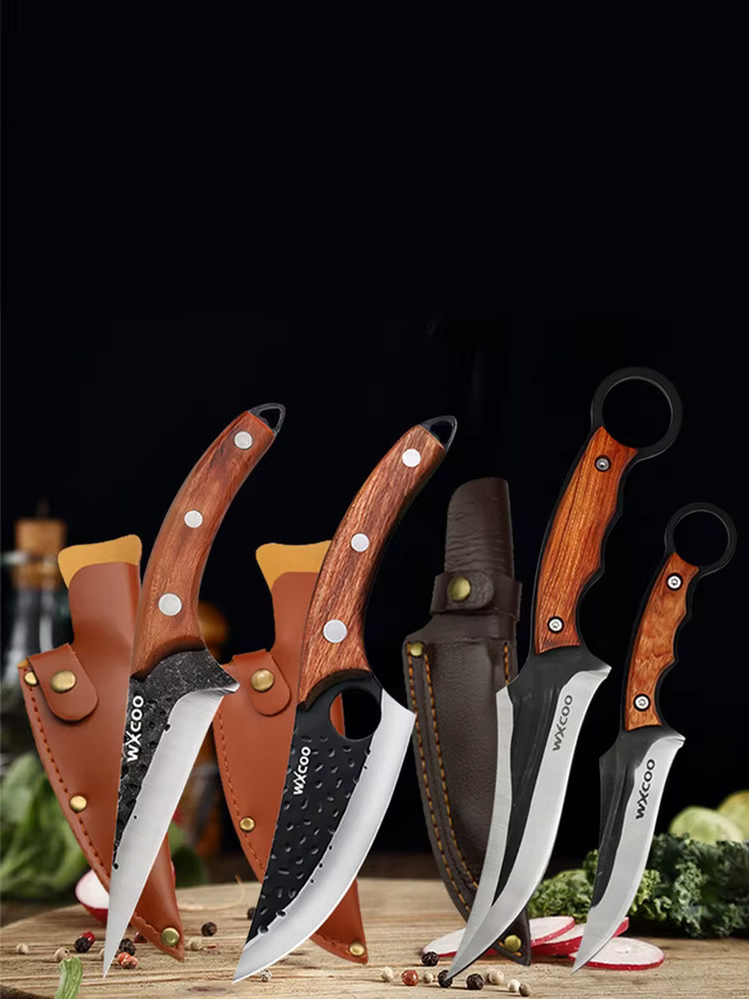 WXCOO Handgefertigtes Allzweckmesser aus Holz mit Multicolour-Akzenten als Ausbeinmesser, Metzgermesser und Kochmesser für Fleisch, Gemüse und Fisch - Bild 5