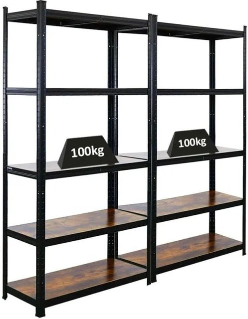 PROREGAL Schwerlastregal Vintage Series Ragnar, 2er Set, Farbe Vintagebraun-Schwarz, H x B x T: 180 x 90 x 40 cm, Fachlast 100 kg - Bild 1