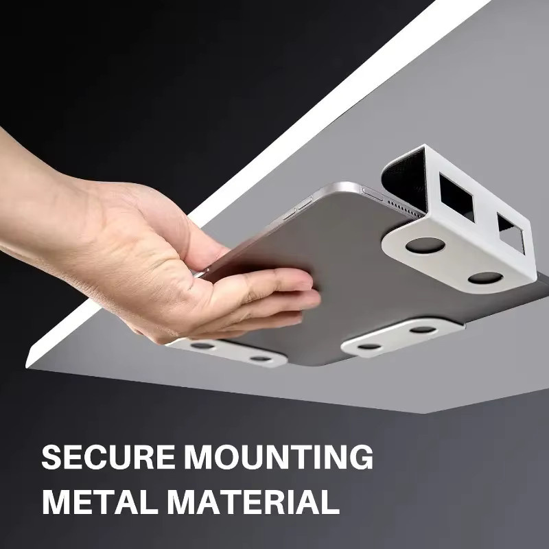 BEISHI Laptophalterung aus Metall in Weiß zur Montage unter dem Schreibtisch für MacBook, Mac Mini und Tastatur mit kratzfestem Silikonregal - Bild 2