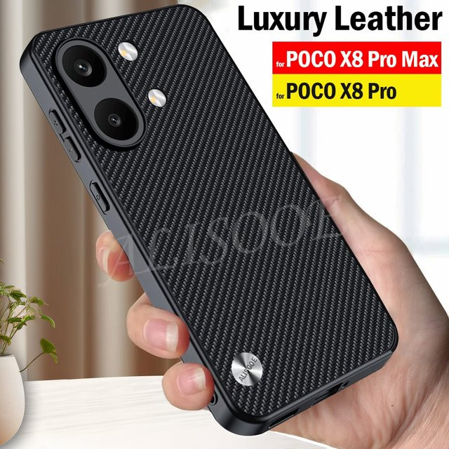 Stoßfeste Schutzhülle für Xiaomi POCO X8 Pro Max und POCO X8 Pro mit luxuriöser Faserstruktur aus PU-Leder und Kunststoff in Schwarz oder Blau - Bild 1