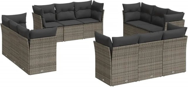 vidaXL 12-tlg. Garten-Sofagarnitur in U-Form aus Polyrattan mit Kissen in Grau - Bild 1