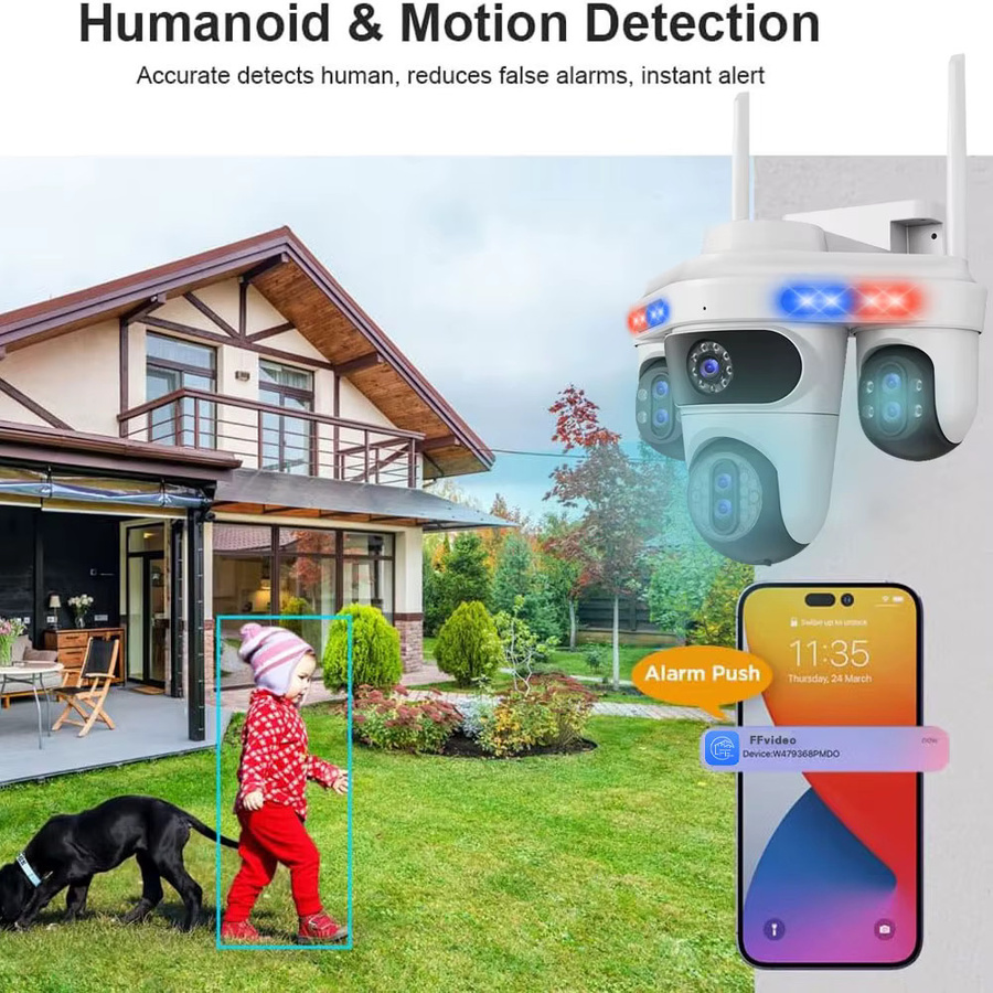 Devoccvo 35MP WLAN IP-Kamera mit 4 Bildschirmen, 7 Linsen und 10-fach Zoom, Outdoor PTZ Sicherheitskamera mit Auto-Tracking in Weiß - Bild 6