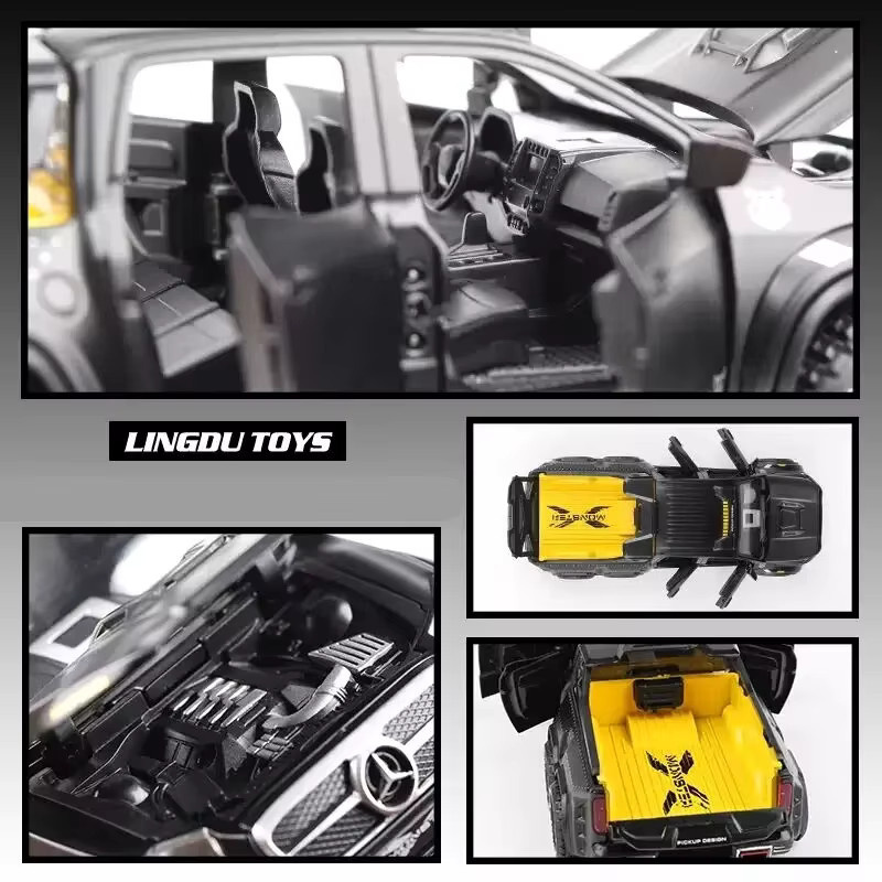 Benzs X-Klasse 6*6 Reifen-Legierungs-Pickup-Modell, Geländewagen-Modell, 1:28, Metall, mit simuliertem Sound und Licht, ab 3 Jahre - Bild 2