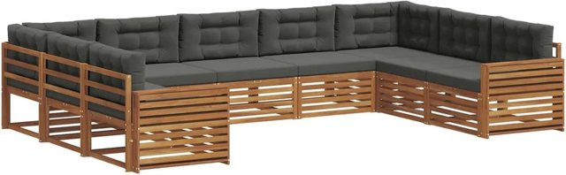 vidaXL Sofagarnitur 9-teilig aus Akazien-Massivholz in Natur und Anthrazit mit modernem Latten-Design - Bild 1