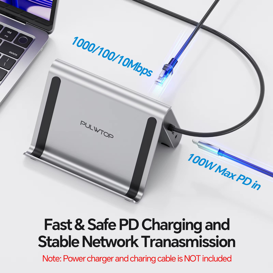 PULWTOP Dockingstation Dual Monitor für MacBook Pro/Air M3/M4/M5 in Silber mit 2 HDMI, Ethernet, USB-A, USB-C und SD/TF Slot - Bild 2