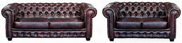 Vente-unique Couchgarnitur Brenton Chesterfield in Bordeaux mit Lederbezug und Punksteppung, B/T: 160 x 201 cm