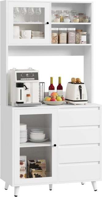 Getone Küchenbuffet in Weiß mit Glastüren und 4 Schubladen, B/H/T: 180 x 80 x 40 cm - Bild 1