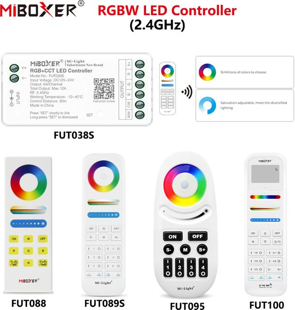 MiBoxer LED-Controller FUT038S+FUT088 RGBW 2,4GHz RF Wireless für COB und LED-Streifen, DC12-24V, 6A/Ch, 16 Millionen Farben - Bild 1