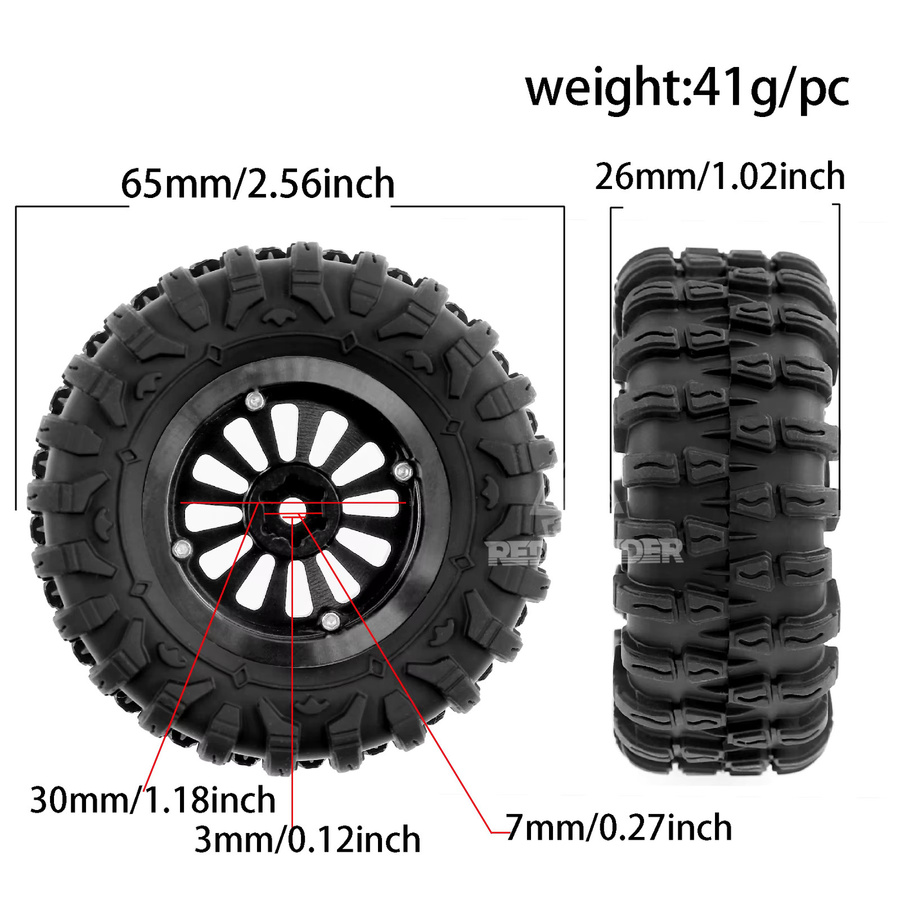 RS Red Spider 1,3" Beadlock-Räder und Schlamm-Terrain-Reifen-Set, Zubehör - Bild 5