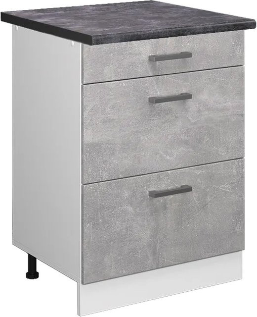 Vicco Küchenunterschrank R-Line in Beton-Optik und Weiß mit Schubladen, B/T/H: 60 x 60 x 81,6 cm - Bild 1