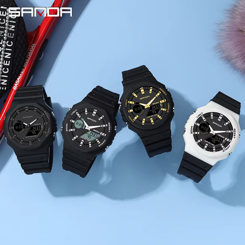 SANDA Armbanduhr Quarz, Analog-Digital, Schwarz, Kunststoff, Herren - Bild 5