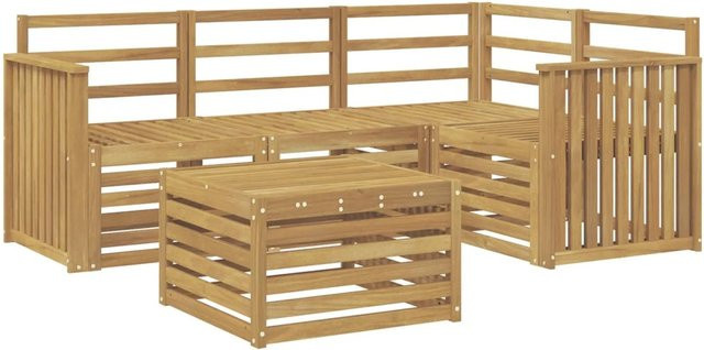 vidaXL Outdoor-Sofagarnitur aus Akazienholz in Weiß, 5-teiliges L-Shape Set mit Tisch und Ecksofa - Bild 1