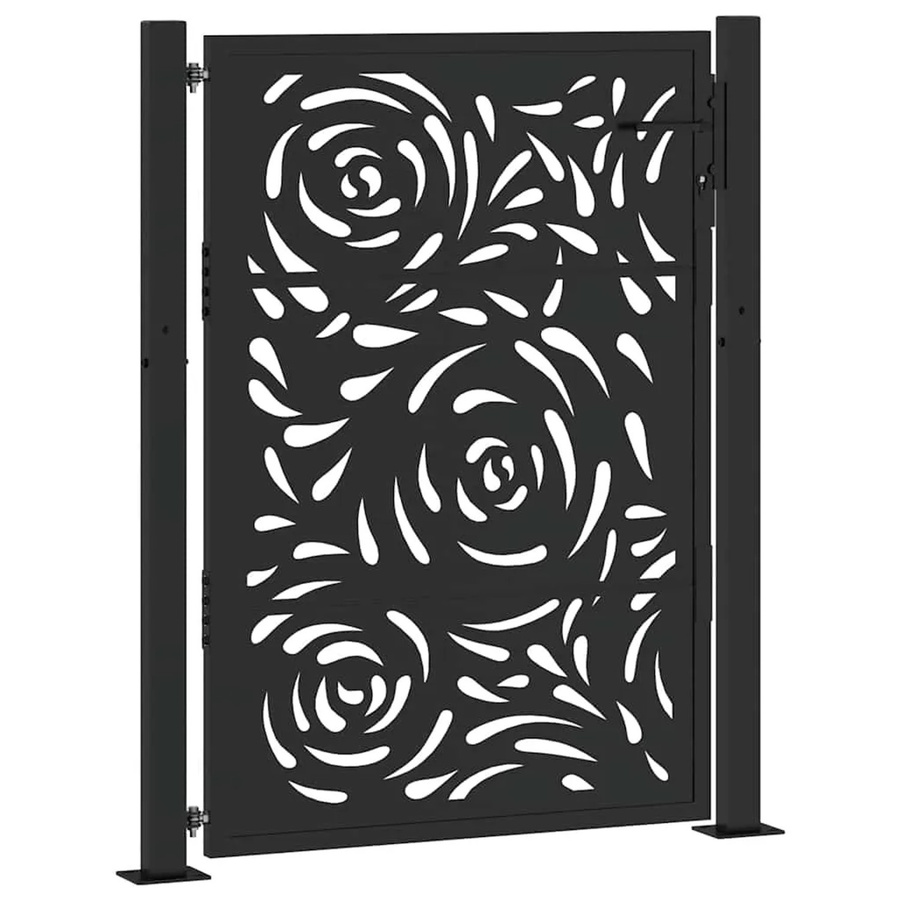 vidaXL Gartentor aus verzinktem Stahl in Schwarz mit Flammenmuster, B: 110 cm, H: 130 cm - Bild 2
