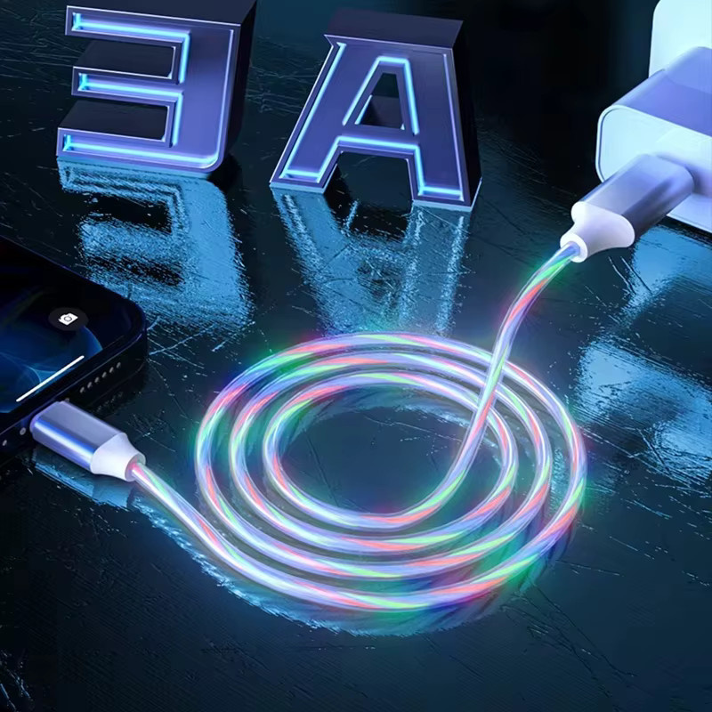 VBVC USB-C auf Typ-C Schnellladekabel mit 60W und fließendem LED-Licht in Multicolour für Samsung, Xiaomi, Huawei und iPhone 15 16 17 Pro Max - Bild 4