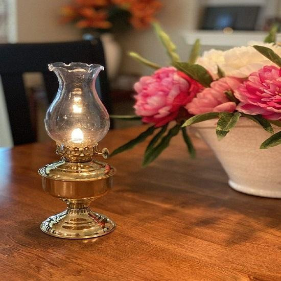 Vintage Ölkamin-Tischlampe von Königliches Handwerk mit transparentem Glasschirm und Messingsockel in Gold/Brass - Bild 3
