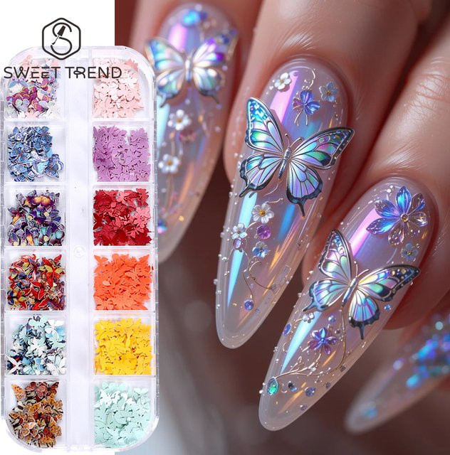 SWEET TREND Schmetterlings-Nagelaufkleber, 3D, Bunt, Schimmernd - Bild 1