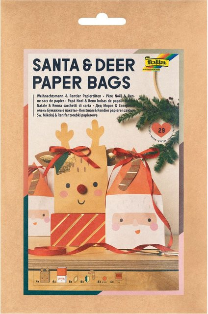 Paper Bag Set Santa & Deer in Multicolor für Weihnachten und die Adventszeit, B/H: 21,0 x 12,0 cm - Bild 1