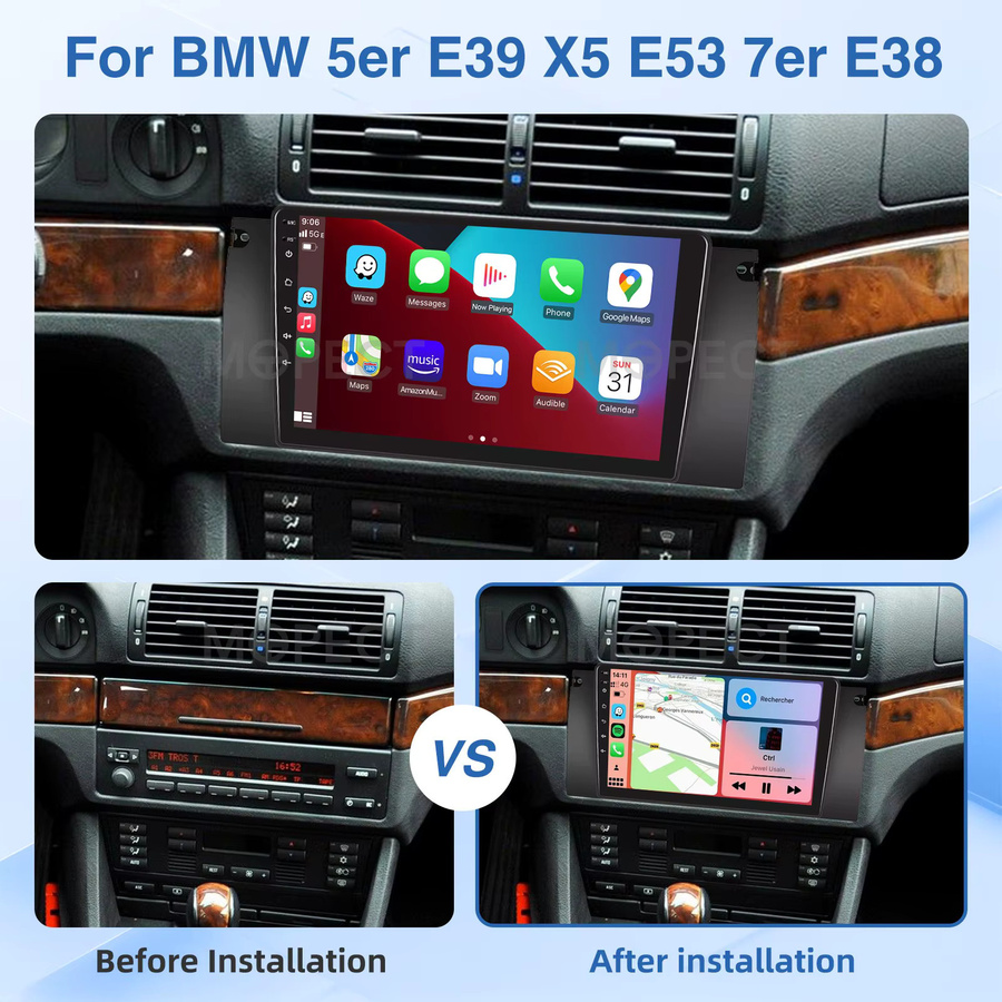 MOPECT 9-Zoll Android 15 Autoradio für BMW 5er E39 7er E38 X5 E53 mit CarPlay, GPS-Navigation, Bluetooth, DAB+ und 4+64GB in Schwarz - Bild 2