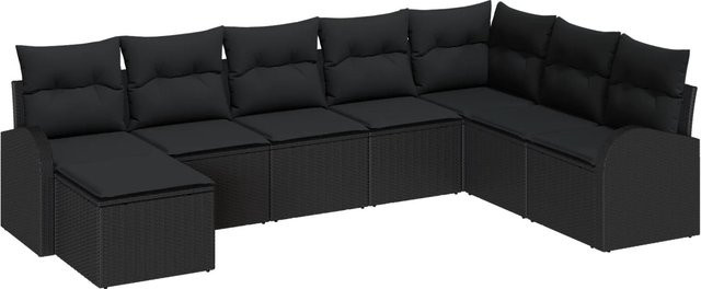 vidaXL Garten-Sofa-Set 8-teilig in Schwarz aus Poly-Rattan mit Kissen und Stahlgestell - Bild 1