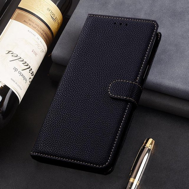 Matte Leder-Brieftasche Flip-Handyhülle mit Ständerhalterung für Samsung Galaxy A15 in Schwarz - Bild 1